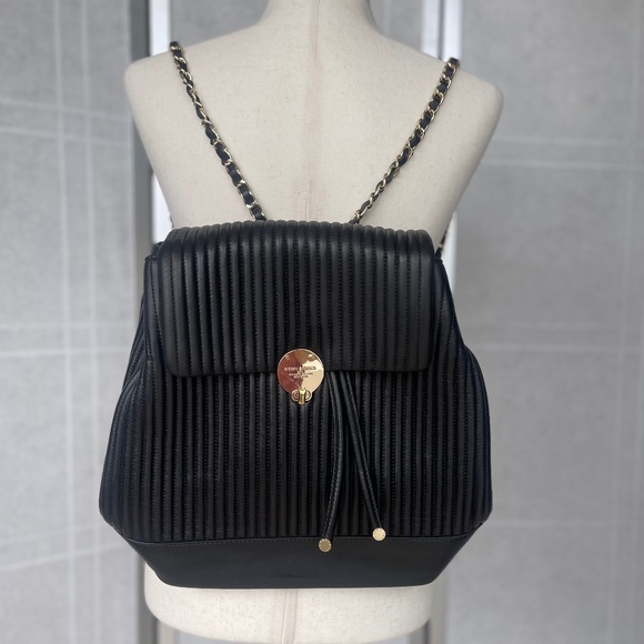 Henri Bendel No. 7 Black/Gold Leather Backpack/Shoulder bag